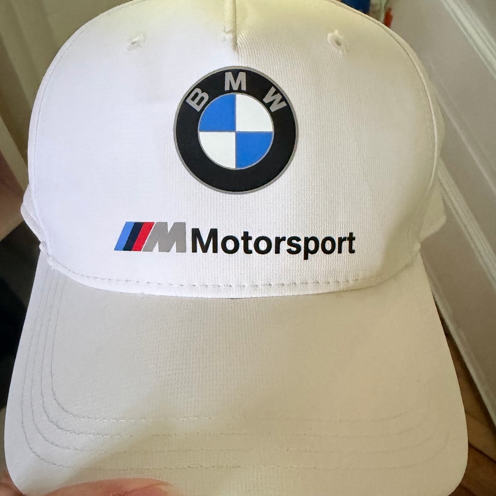 BMW White Motorsport Baseball Cap with Blue Logo - Picture 8 of 8